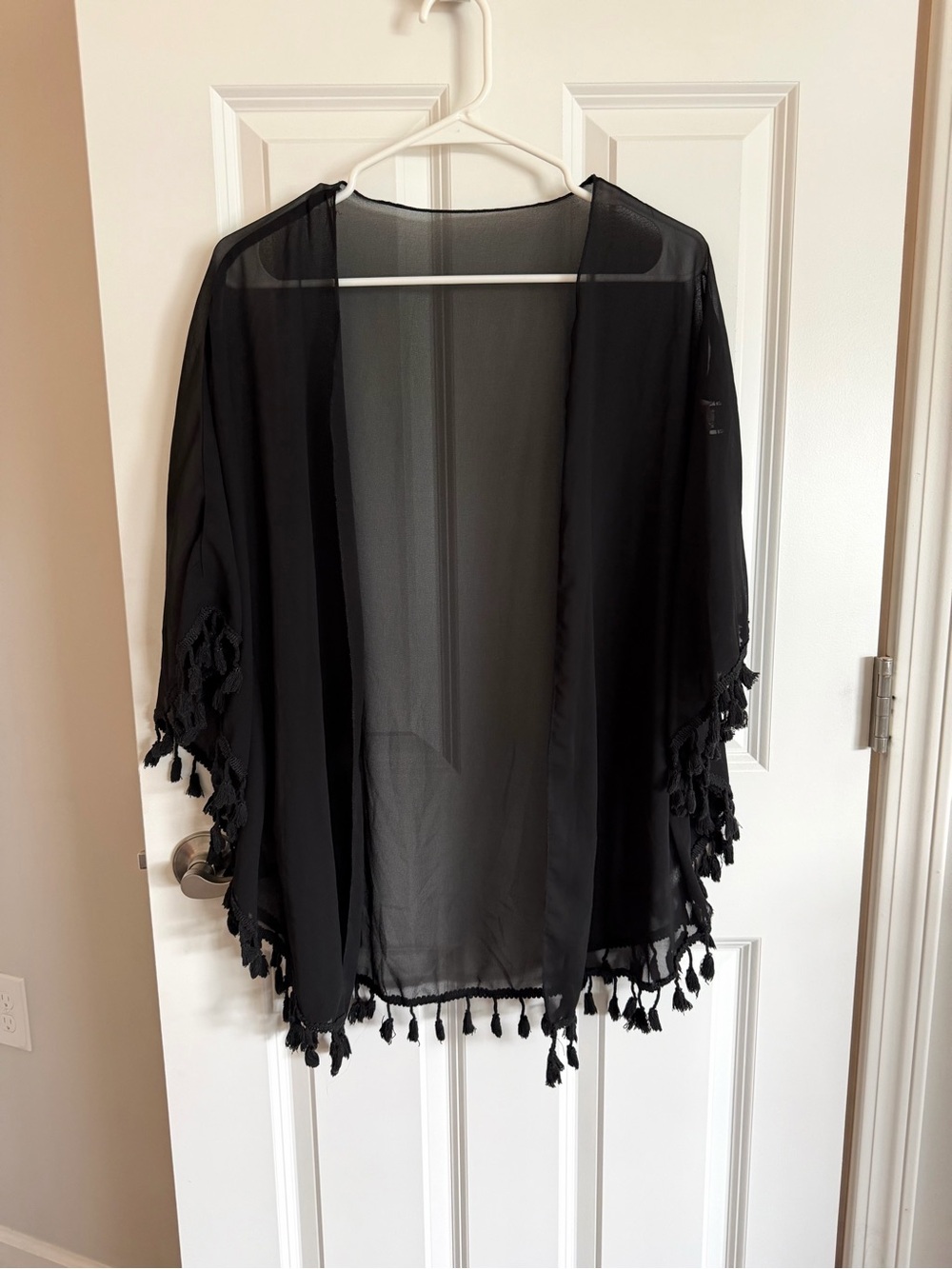 SHEIN Black Sheer Tassel-Trim Kimono | Size Small